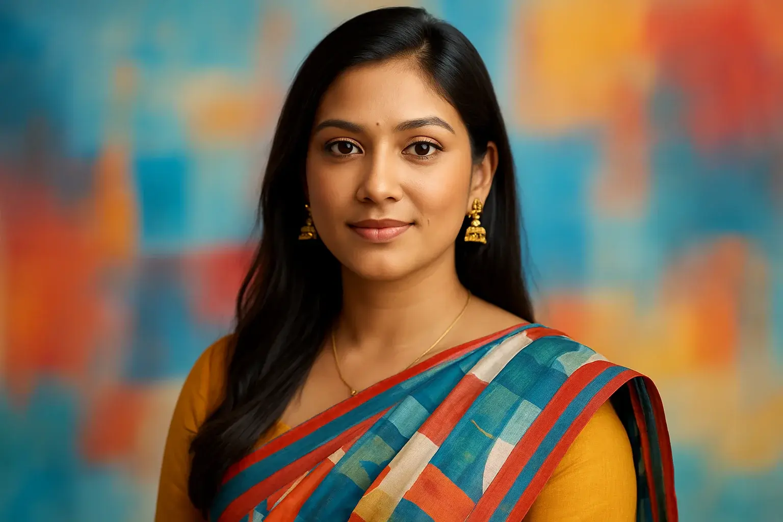 High-resolution portrait of confident Bangladeshi woman in modern fusion wear